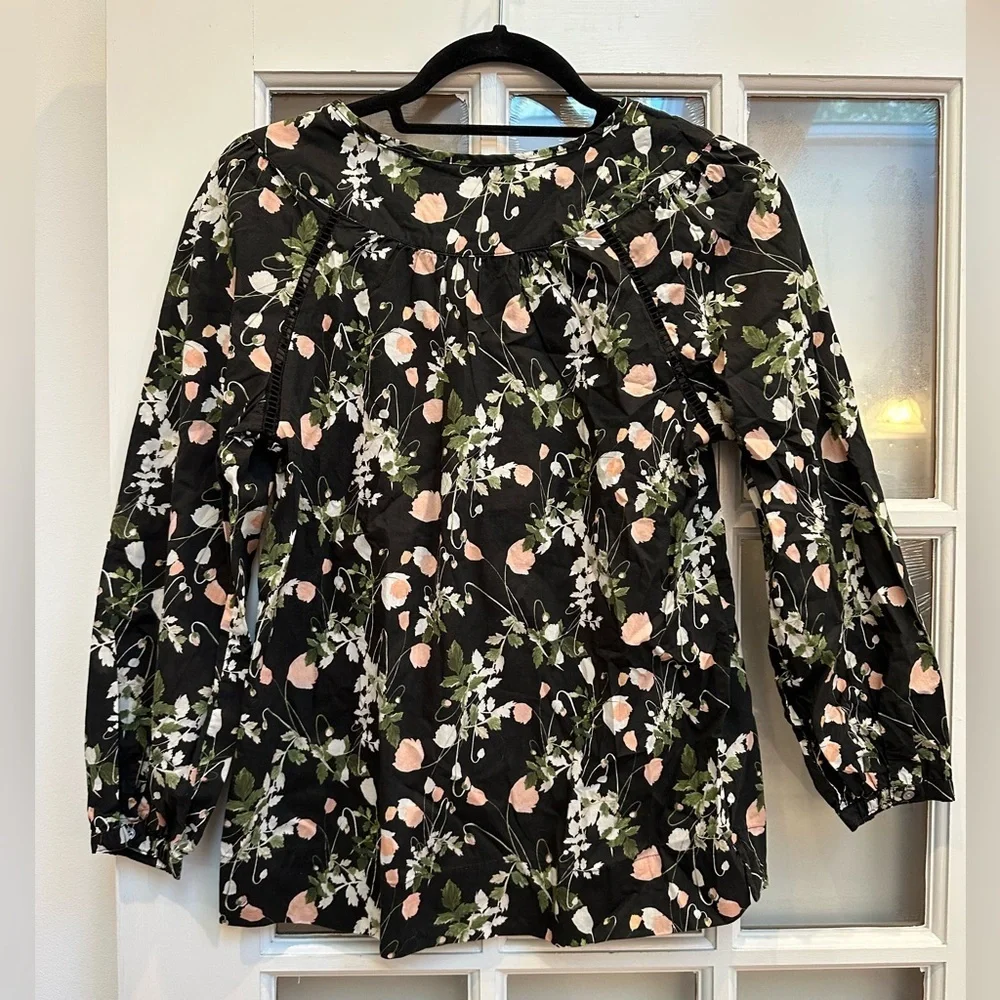 J. Crew Liberty Art Fabrics Poppy Dream Shirt Blouse Floral Print Black Size XXS